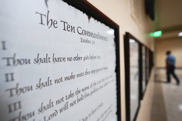 A copy of the Ten Commandments in a hallway of the Georgia Capitol on June 20, 2024.