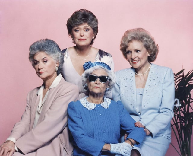 Bea Arthur as Dorothy Petrillo Zbornak, Rue McClanahan as Blanche Devereaux, Estelle Getty as Sophia Petrillo, Betty White as Rose Nylund-.