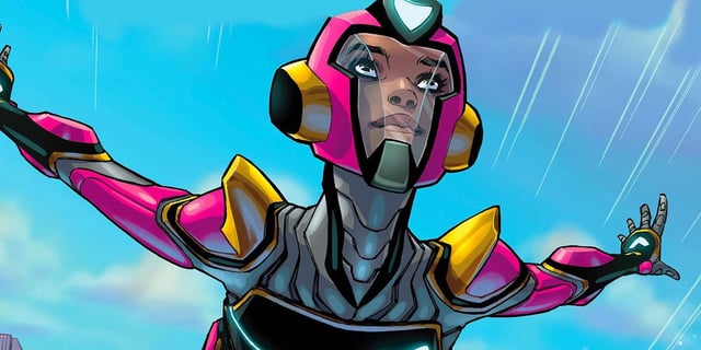 The main character in a metal superhero suit on the Ironheart: Those With Courage comics cover.