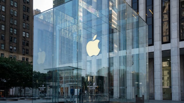 New York, NY, USA - July 9, 2022: The Apple flagship store on the Fifth Avenue in NYC. Apple, Inc. is an American multinational technology company headquartered in Cupertino, California.