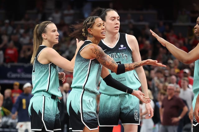 INDIANAPOLIS, INDIANA - MAY 24: Natasha Cloud #9 of the New York Liberty celebrates after the 90-88 win over the Indiana Fever at Gainbridge Fieldhouse on May 24, 2025 in Indianapolis, Indiana.    NOTE TO USER: User expressly acknowledges and agrees that, by downloading and or using this photograph, User is consenting to the terms and conditions of the Getty Images License Agreement. (Photo by Andy Lyons/Getty Images)
