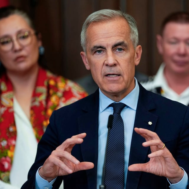 Prime Minister Mark Carney speaks at a news conference in the Foyer of the House of Commons in Ottawa, after Bill C-5 passed in the House, on Friday, June 20, 2025. THE CANADIAN PRESS/Justin Tang