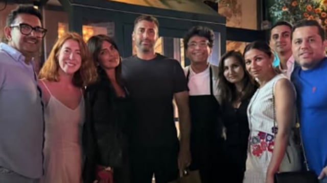 Priyanka Chopra and her friends with chef Vikas Khanna in New York.