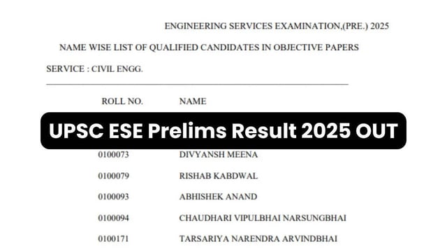 UPSC ESE Prelims Result 2025 OUT