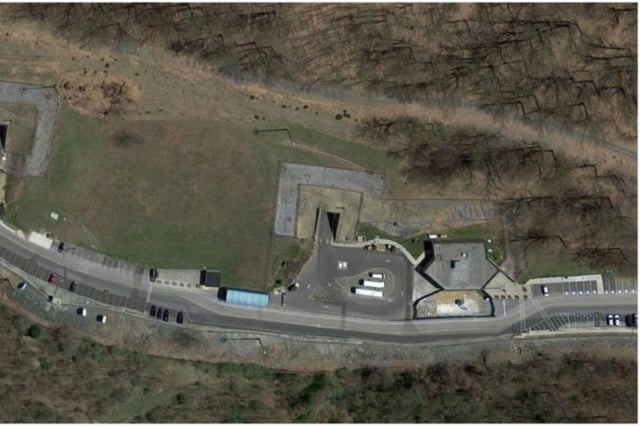 Satellite view of the Raven Rock Mountain Complex in Pennsylvania, known as the &#34;Underground Pentagon.&#34; The facility includes multiple tunnel entrances and surface structures supporting one of the United States’ primary Continuity of Government sites.