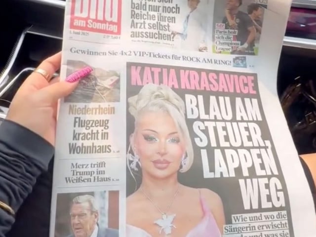 Katja Krasavice freut sich über "Bild am Sonntag"-Titelblatt.