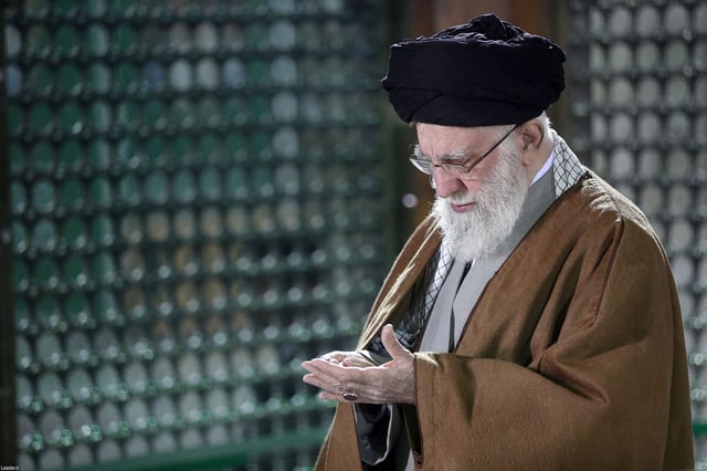 This picture from January 30, 2025 shows Iranian Supreme Leader Ayatollah Ali Khamenei inside the tomb of the late Supreme Leader Ayatollah Ruhollah Khomeini in Tehran.