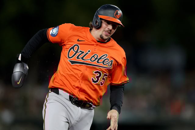 Jun 7, 2025; West Sacramento, California, USA; Baltimore Orioles designated hitter Adley Rutschman (35) rounds third base and scores a run against the Athletics during the fifth inning at Sutter Health Park. Mandatory Credit: Dennis Lee-Imagn Images/File Photo