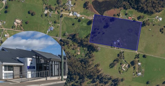 An aerial view of the Hill Street site with an inset of the Meander Valley Council chambers. Pictures by LISTmaps and Craig George
