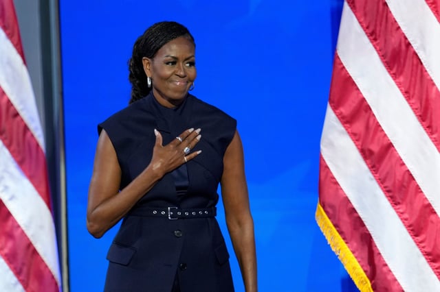 Former first lady Michelle Obama speaks during the second day of the Democratic National Convention in 2024.