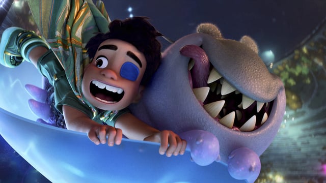This image released by Disney/Pixar shows Elio, voiced by Yonas Kibreab, left, and Glordon, voiced by Remy Edgerly, in a scene from Elio.