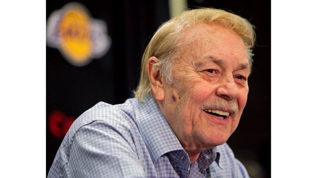 Lakers owner Jerry Buss, seen in 2010 at a news conference in Bell Gardens, won 10 NBA championships from the time he bought the franchise in 1979 until his death in 2013. (AP Photo/Damian Dovarganes)
