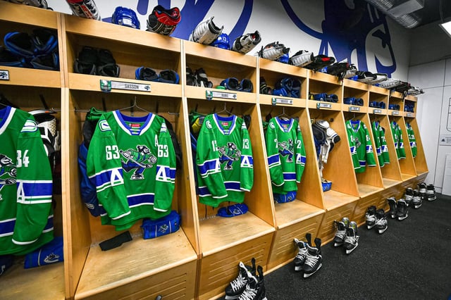  The Abbotsford Canucks dressing room before the June 21 game versus the Charlotte Checkers.
