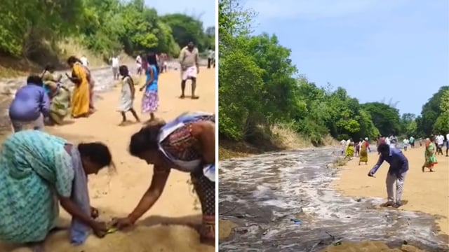 The locals run along the water, showering flowers onto it and folding their hands to welcome the river's water.