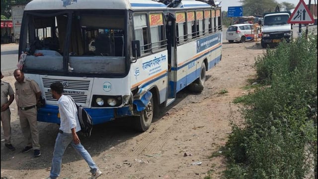 The Rajasthan Roadways bus, after the accident. (HT Photo)