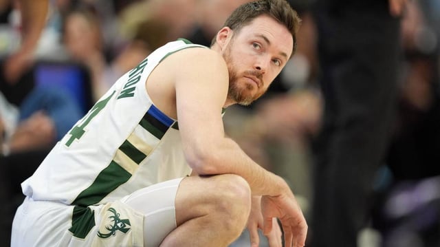 Mar 22, 2025; Sacramento, California, USA; Milwaukee Bucks guard Pat Connaughton (24) during the second quarter against the Sacramento Kings at Golden 1 Center. Mandatory Credit: Darren Yamashita-Imagn Images