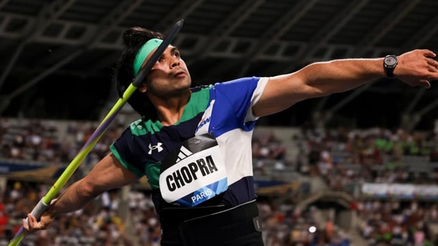 Neeraj Chopra in action at the Paris Diamond League.