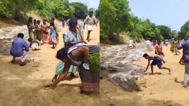 Locals Worship Cauvery Water With Flowers