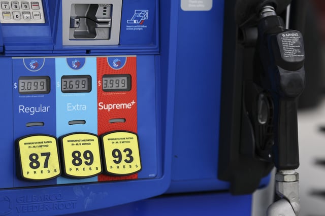 File photo: Fuel prices on a fuel pump at a Mobil gas station.