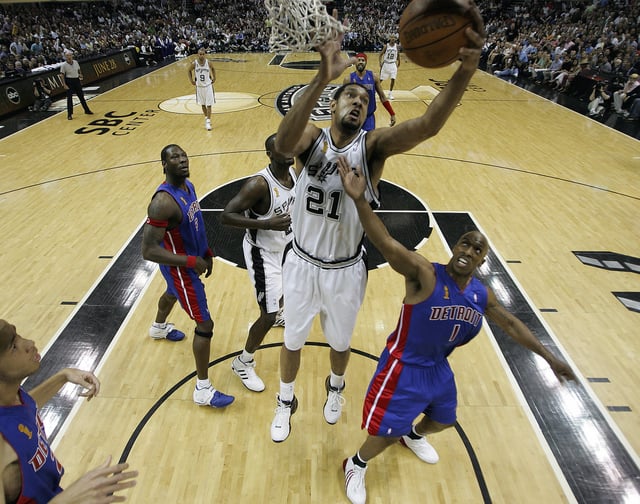 Tim Duncan and the Spurs denied the Pistons a repeat championship in 2005 and won a third championship of their own.
