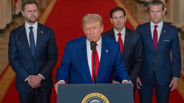 US President Donald Trump delivers an address to the nation following strikes on Iran's nuclear facilities.