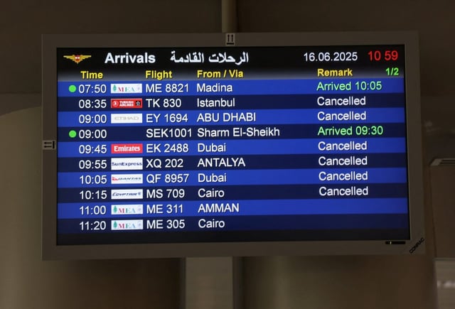 A number of flights have been cancelled or diverted due to growing tensions in the Middle East (Photo: Mohamed Azakir/Reuters)