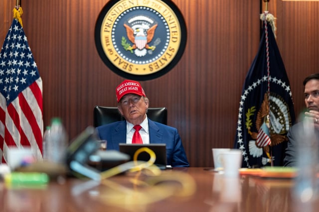 President Donald Trump holds a meeting in the Situation Room at the White House on June 21, 2025.