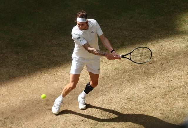 Tennis - Halle Open - OWL Arena, Halle, Germany - June 22, 2025 Kazakhstan's Alexander Bublik in action during the final against Russia's Daniil Medvedev REUTERS/Leon Kuegeler