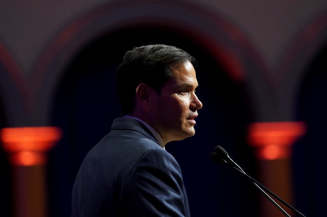 U.S. Secretary of State Marco Rubio speaks at the American Compass fifth anniversary gala at the National Building Museum in Washington, D.C., U.S., June 3, 2025. REUTERS/Nathan Howard/File Photo