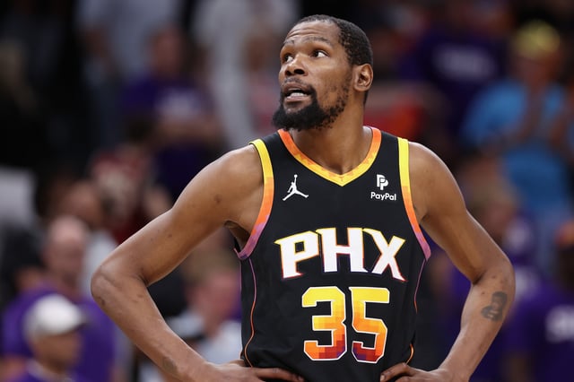 Kevin Durant #35 of the Phoenix Suns during the second half of game four of the Western Conference First Round Playoffs at Footprint Center on April 28, 2024 in Phoenix, Arizona.