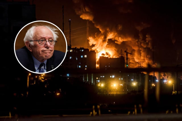 Main image: Smoke rises as a location targeted by Israel is ablaze in Tehran amid the third day of Israel&#39;s waves of strikes against Iran on June 15. Inset: Senator ernie Sanders, a Vermont independent at a hearing of the Senate Committee on Health, Education, Labor, and Pensions on Capitol Hill on May 14 in Washington, D.C.
