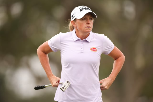 BRADENTON, FLORIDA - FEBRUARY 07: Stacy Lewis of the United States looks on from the third green during the second round of the Founders Cup presented by U.S. Virgin Islands 2025 at Bradenton Country Club on February 07, 2025 in Bradenton, Florida. (Photo by James Gilbert/Getty Images)