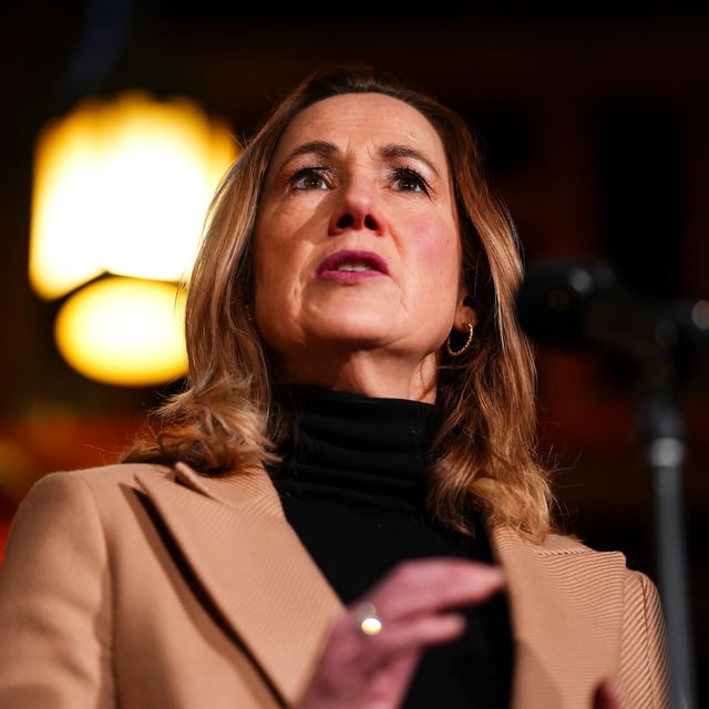 Canada's Ambassador to the U.S. Kirsten Hillman speaks to reporters during a cabinet retreat at Chateau Montebello in Montebello, Que., in January.