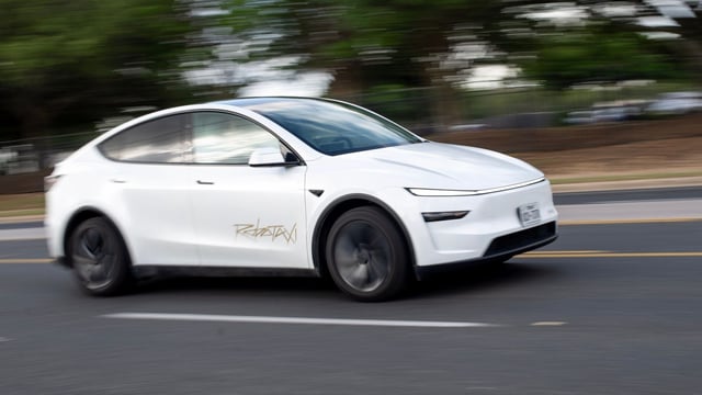A vehicle Tesla is using for robotaxi testing purposes on Oltorf Street in Austin