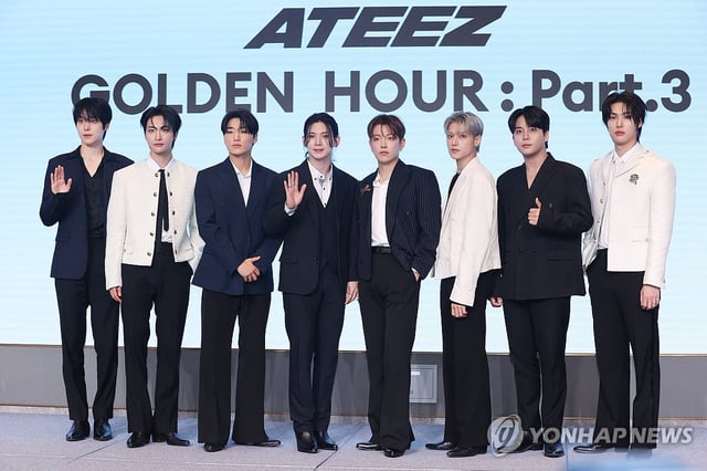 K-pop group Ateez poses for a photo during a press conference in Seoul to mark its new album on June 12, 2025. (Yonhap)