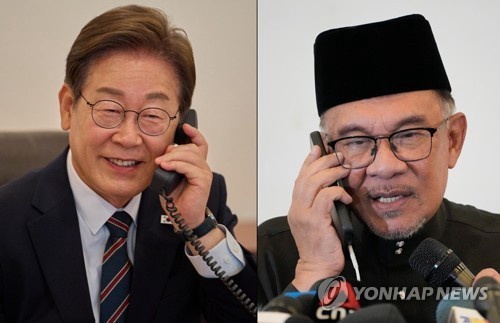 This composite photo shows President Lee Jae Myung (L) and Malaysian Prime Minister Anwar Ibrahim, provided by Lee's office. (Yonhap) 