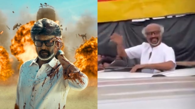 Rajinikanth looked happy to see the large crowd that had gathered for him. 