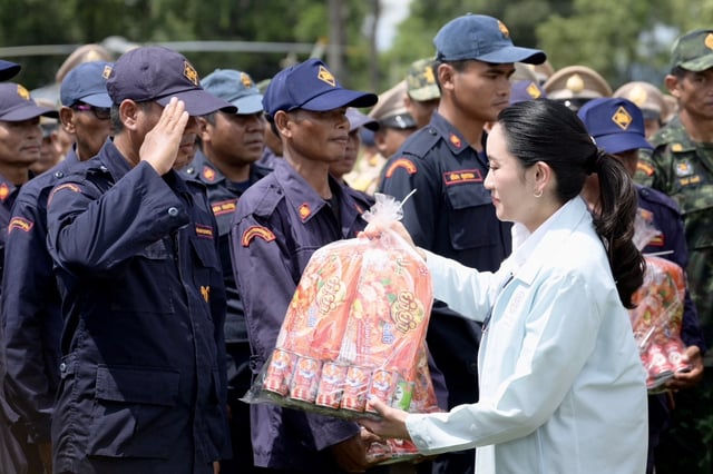 Thailand's Prime Minister Paetongtarn Shinawatra meets with Suranaree Task Force personnel, following a leak on Wednesday of a phone call between Paetongtarn and Cambodia's former PM Hun Sen, amid a border dispute between the two countries, at Morakot Operations Base, in Ubon Ratchathani province, Thailand, June 20, 2025. Government House of Thailand/Handout via REUTERS/File Photo