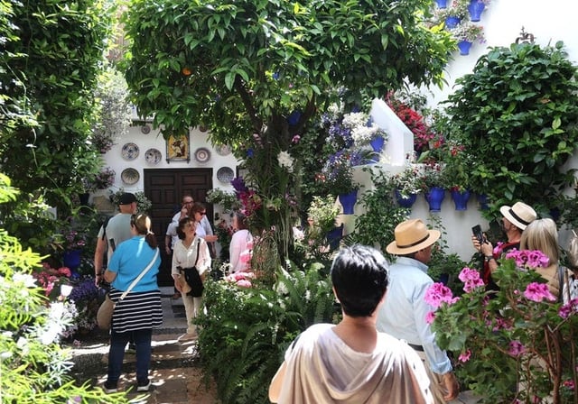 Turistas viendo el patio de la calle Pastora, 2 en la última edición del Festival