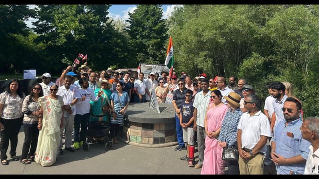Mourners gathered to remember the victims of the Kanishka bombing at the memorial in Toronto on Sunday, the eve of the 40th anniversary of the worst terror attack in Canadian history. (Supplied photo)
