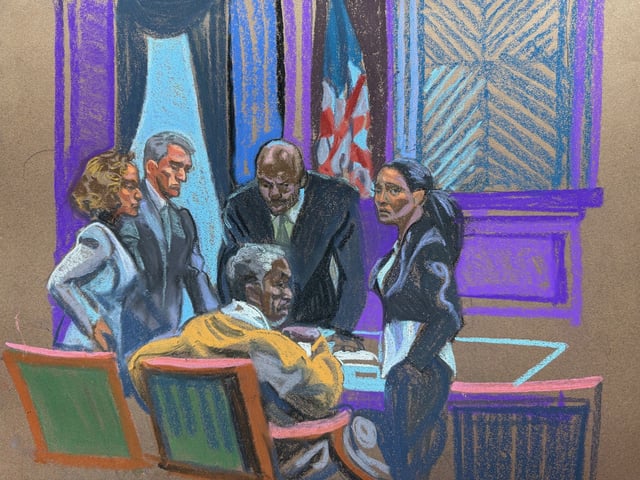 Sean "Diddy" Combs with his team of attorneys during his sex-trafficking trial in New York City on June 12, 2025.