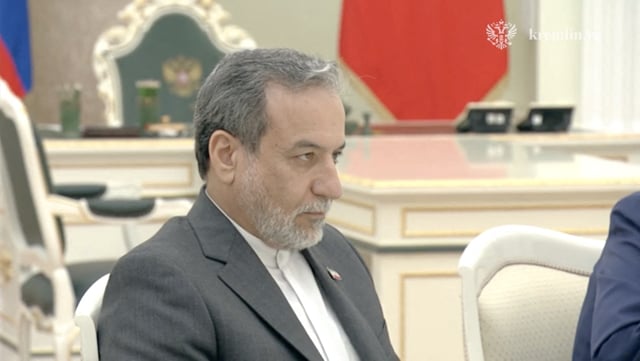 Iranian Foreign Minister Abbas Araqchi attends a meeting with Russian President Vladimir Putin in Moscow, Russia June 23, 2025, in this still image taken from video. Kremlin.ru/Handout via REUTERS