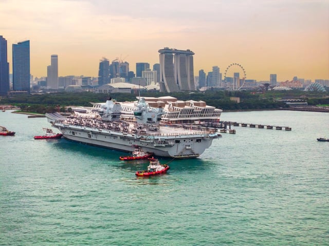 The UK’s HMS Prince of Wales arrives at Singapore’s Marina Bay Cruise Centre on Monday. It will host a range of activities including public tours and a defence and security expo. Photo: British High Commission Singapore