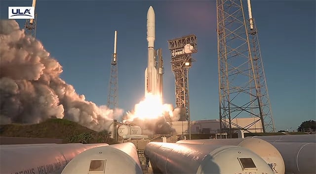 A United Launch Alliance Atlas V rocket lifts off on the Kuiper-2 mission for Amazon from Cape Canaveral Space Force Station’s Space Launch Complex 41 on Monday, June 23, 2025. (Courtesy/ULA)