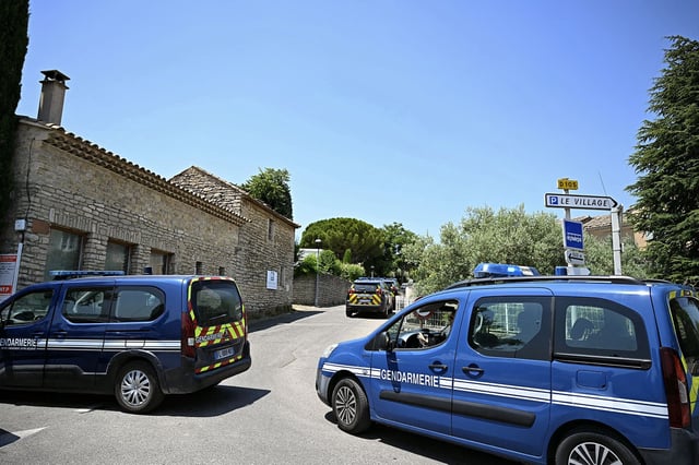 French gendarmes secure a perimeter near the site of a fatal shooting during a wedding party in Goult, in the southern French department of Vaucluse, on June 22, 2025. Masked gunmen opened fire on a wedding party, killing two, including the bride, and wounding three other attendees, as the newlyweds were leaving in the early hours of June 22. (Photo by Gabriel BOUYS / AFP) (Photo by GABRIEL BOUYS/AFP via Getty Images)          