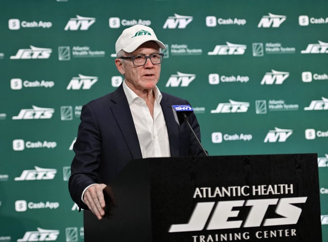 Jan 27, 2025; Florham Park, NJ, USA; New York Jets owner Woody Johnson speaks during an introductory press conference at Atlantic Health Jets Training Center. Mandatory Credit: John Jones-Imagn Images