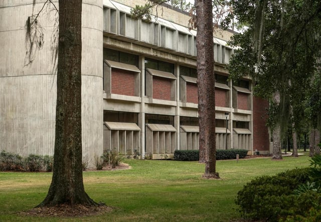The University of Florida’s Levin College of Law in Gainesville, Fla., on May 29, 2025. After Preston Damsky, a law student, posted on X that Jews must be “abolished by any means necessary,” the university suspended him, barred him from campus and stepped up police patrols around the law school. (Jacob M. Langston/The New York Times)