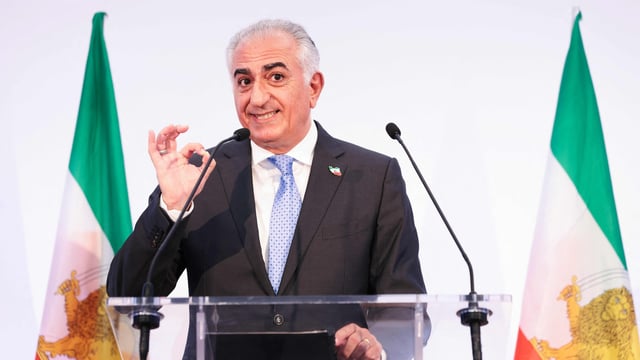 Iranian opposition leader and son of the last shah of Iran Mohammad Reza Pahlavi, Reza Pahlavi holds a press conference in Paris on june 23, 2025. 