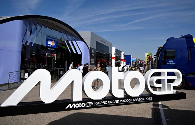 MotoGP - Aragon Grand Prix - Ciudad del Motor de Aragon, Alcaniz, Spain - June 8, 2025 General view of a MotoGP logo in the paddock REUTERS/Pablo Morano/File Photo