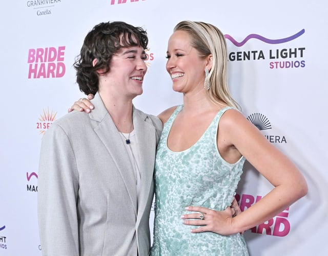 Anna Camp and her girlfriend stylist Jade Whipkey attend "Bride Hard" premiere on June 18, 2025. 